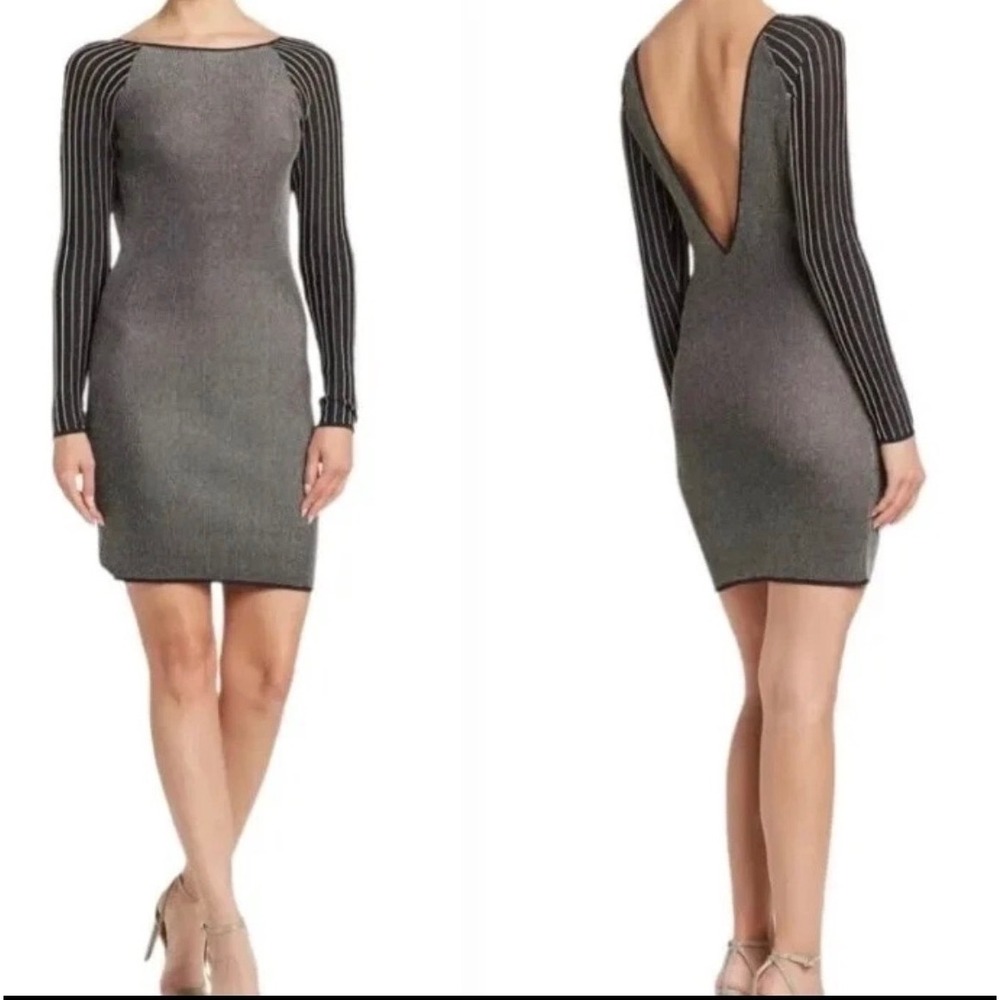NEW Reiss Metallic Knit Bodycon Dress Womeny Large Backless Party Y2K Black